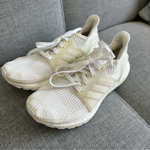 Adidas Ultra Boost 19 Sneakers Shoes Triple White Lace Up Slip On Size 7 Men’s - Picture 2 of 10